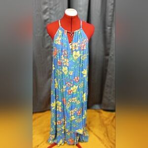 Mlle Gabrielle Blue With Flower Print Maxi Dress Size 1X (XL)
